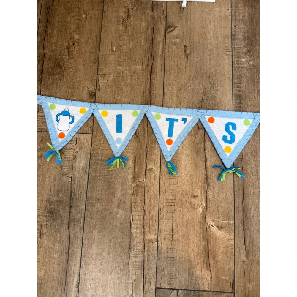 Handmade Its A Boy Felt Banner Baby Shower Nursery Decor Blue Tassel Pennant